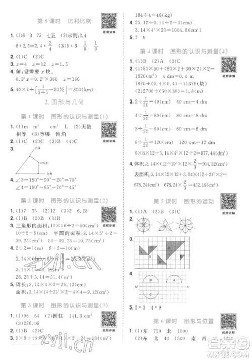 江西教育出版社2023阳光同学课时优化作业六年级数学下册人教版菏泽专版参考答案