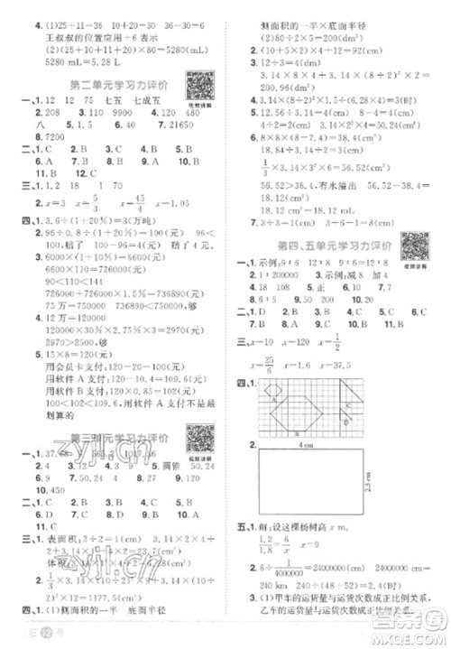 江西教育出版社2023阳光同学课时优化作业六年级数学下册人教版菏泽专版参考答案