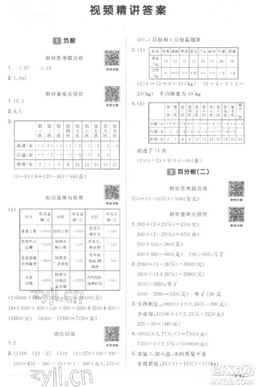 江西教育出版社2023阳光同学课时优化作业六年级数学下册人教版菏泽专版参考答案