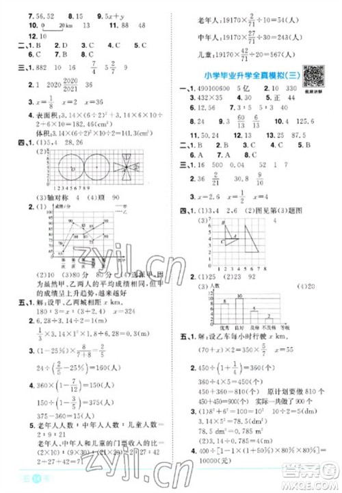江西教育出版社2023阳光同学课时优化作业六年级数学下册人教版浙江专版参考答案