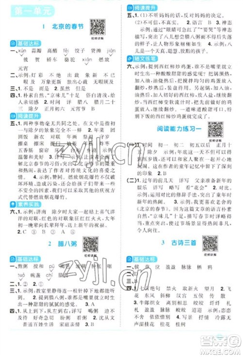 江西教育出版社2023阳光同学课时优化作业六年级语文下册人教版浙江专版参考答案