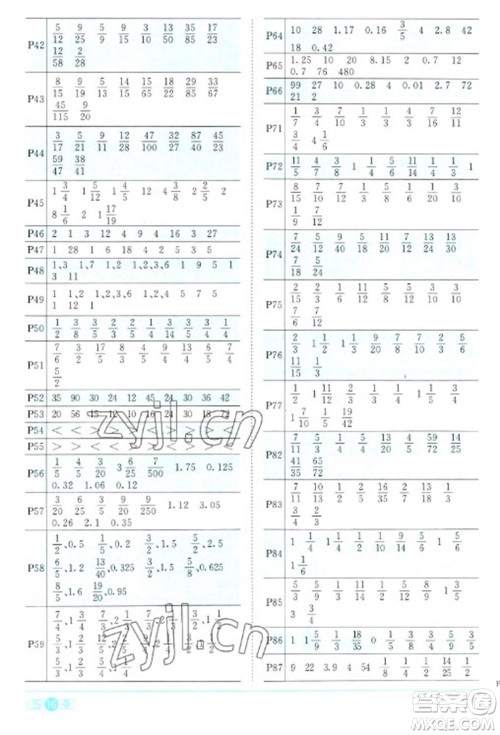 江西教育出版社2023阳光同学课时优化作业五年级数学下册人教版浙江专版参考答案