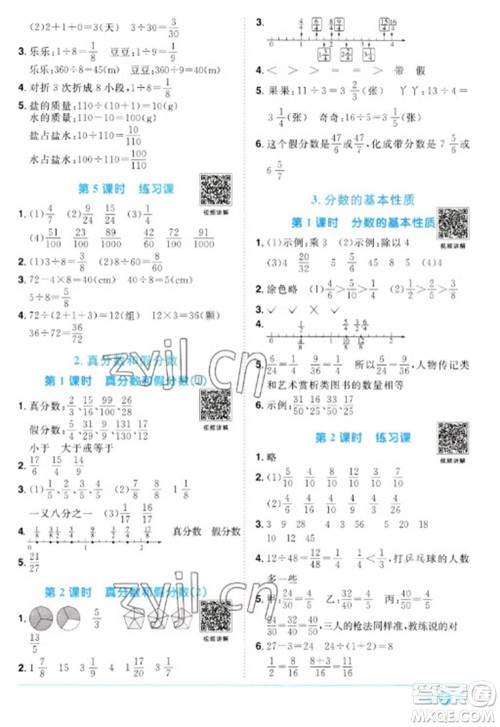 江西教育出版社2023阳光同学课时优化作业五年级数学下册人教版参考答案