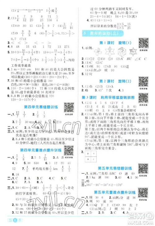 江西教育出版社2023阳光同学课时优化作业五年级数学下册人教版参考答案