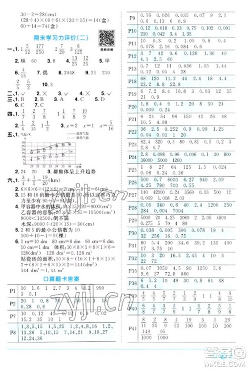 江西教育出版社2023阳光同学课时优化作业五年级数学下册人教版参考答案