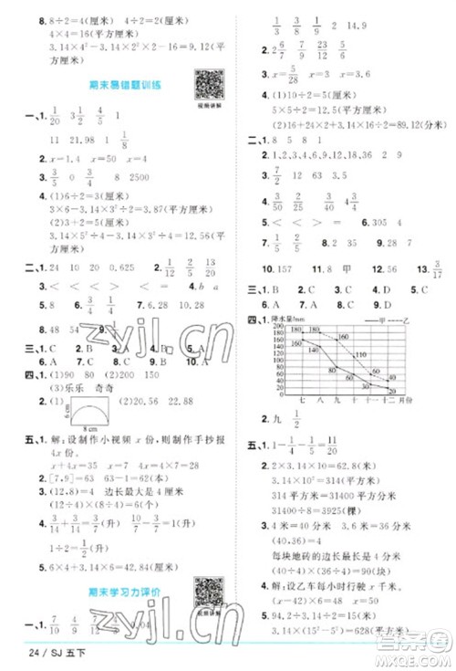 江西教育出版社2023阳光同学课时优化作业五年级数学下册苏教版参考答案 江西教育出版社2023阳光同学课时优化作业五年级数学下册苏教版参考答案