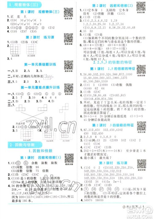 福建少年儿童出版社2023阳光同学课时优化作业五年级数学下册人教版福建专版参考答案