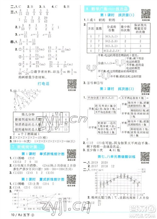 福建少年儿童出版社2023阳光同学课时优化作业五年级数学下册人教版福建专版参考答案 福建少年儿童出版社2023阳光同学课时优化作业五年级数学下册人教版福建专版参考答案