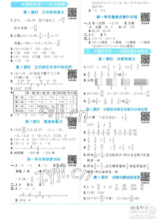 江西教育出版社2023阳光同学课时优化作业五年级数学下册青岛版参考答案