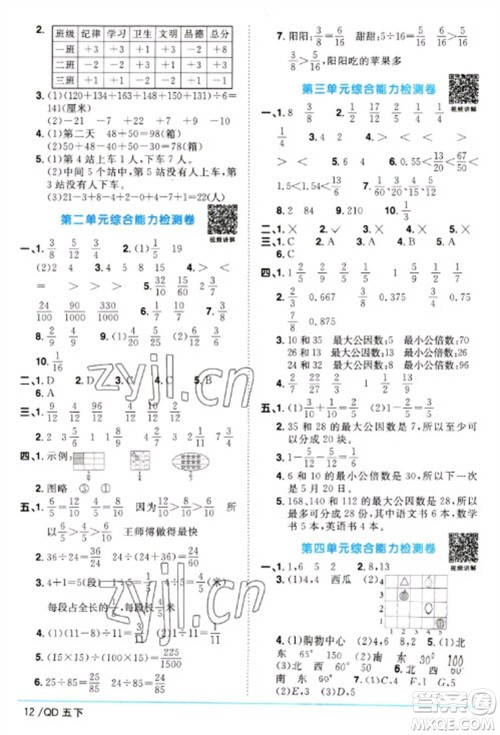 江西教育出版社2023阳光同学课时优化作业五年级数学下册青岛版参考答案 江西教育出版社2023阳光同学课时优化作业五年级数学下册青岛版参考答案