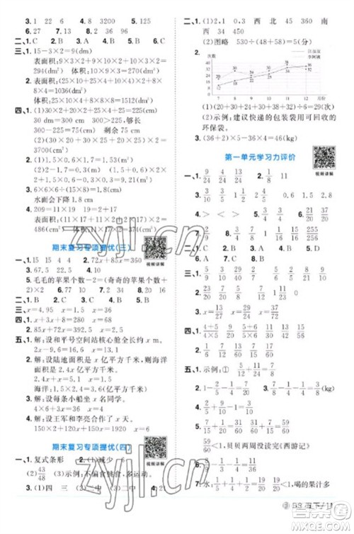 江西教育出版社2023阳光同学课时优化作业五年级数学下册北师大版福建专版参考答案