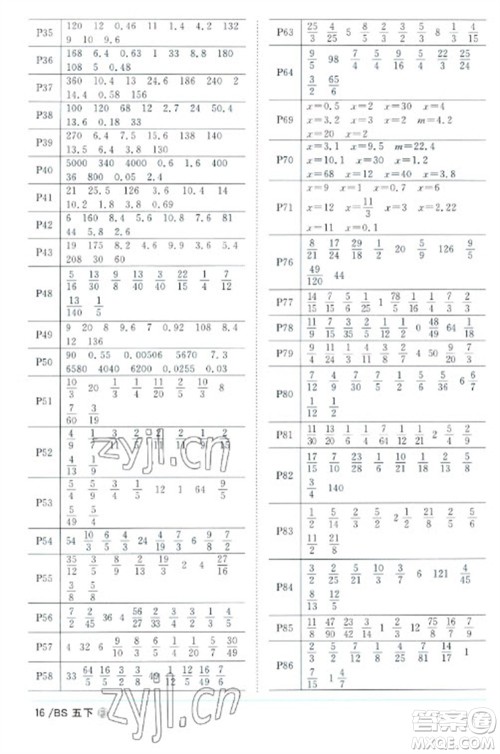 江西教育出版社2023阳光同学课时优化作业五年级数学下册北师大版福建专版参考答案