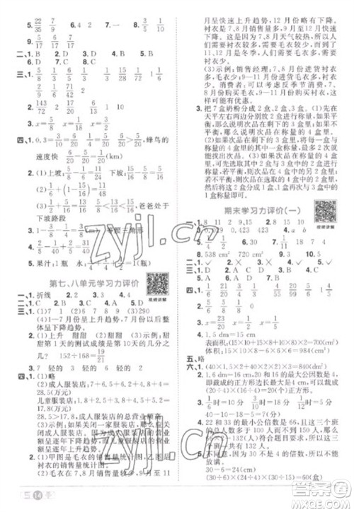 江西教育出版社2023阳光同学课时优化作业五年级数学下册人教版菏泽专版参考答案