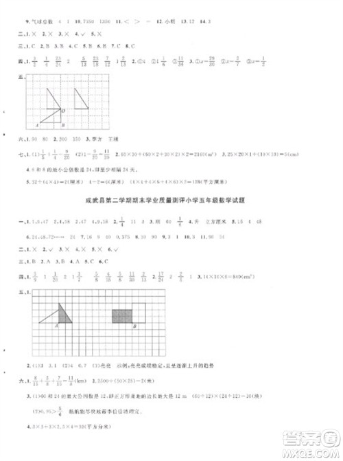 江西教育出版社2023阳光同学课时优化作业五年级数学下册人教版菏泽专版参考答案