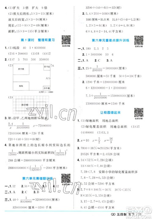 江西教育出版社2023阳光同学课时优化作业五年级数学下册青岛版五四制参考答案