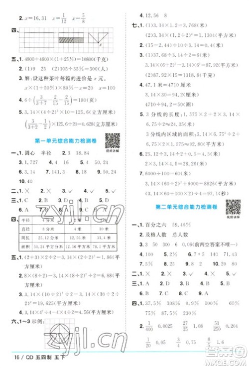 江西教育出版社2023阳光同学课时优化作业五年级数学下册青岛版五四制参考答案 江西教育出版社2023阳光同学课时优化作业五年级数学下册青岛版五四制参考答案