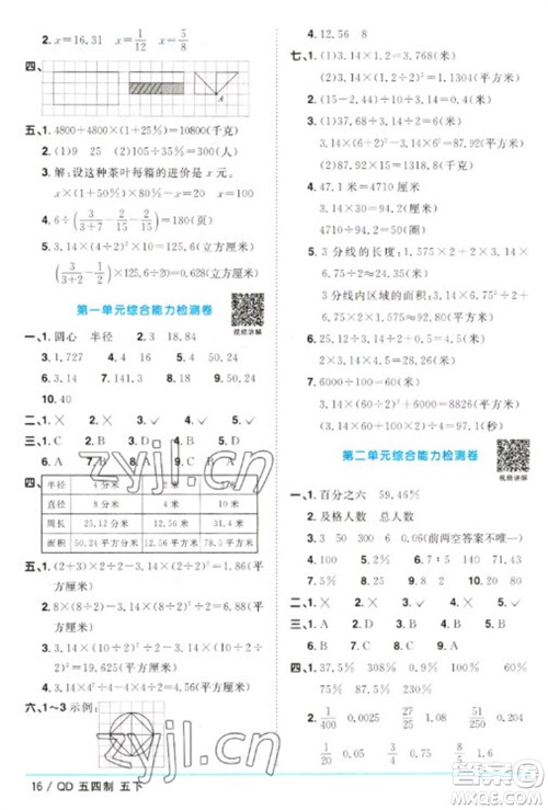 江西教育出版社2023阳光同学课时优化作业五年级数学下册青岛版五四制参考答案