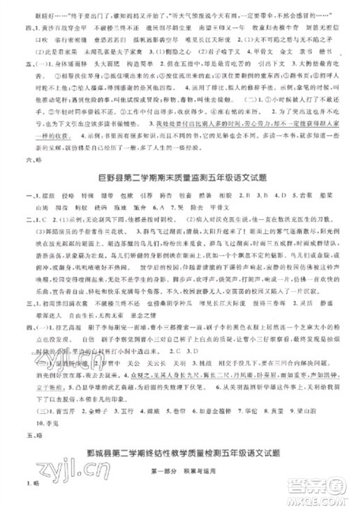 江西教育出版社2023阳光同学课时优化作业五年级语文下册人教版菏泽专版参考答案 江西教育出版社2023阳光同学课时优化作业五年级语文下册人教版菏泽专版参考答案