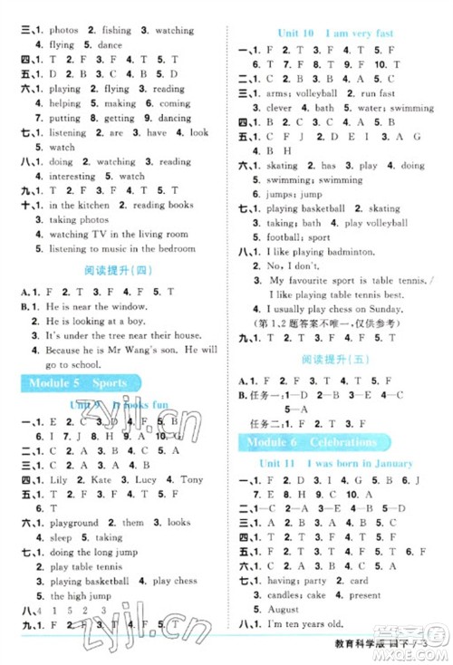 江西教育出版社2023阳光同学课时优化作业四年级英语下册教育科学版参考答案 江西教育出版社2023阳光同学课时优化作业四年级英语下册教育科学版参考答案