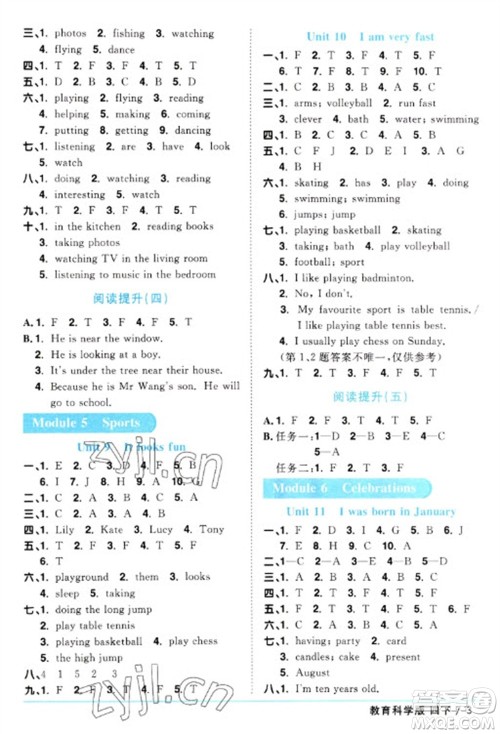 江西教育出版社2023阳光同学课时优化作业四年级英语下册教育科学版参考答案