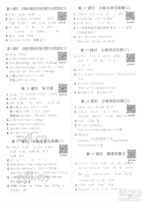 江西教育出版社2023阳光同学课时优化作业四年级数学下册人教版菏泽专版参考答案