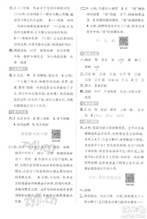 江西教育出版社2023阳光同学课时优化作业四年级语文下册人教版菏泽专版参考答案