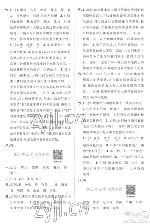 江西教育出版社2023阳光同学课时优化作业四年级语文下册人教版菏泽专版参考答案