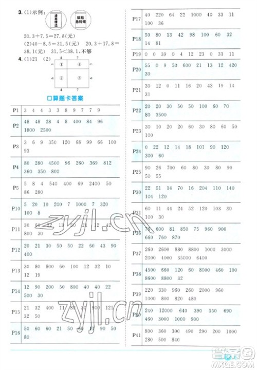 江西教育出版社2023阳光同学课时优化作业三年级数学下册人教版浙江专版参考答案