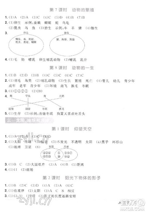 江西教育出版社2023阳光同学课时优化作业三年级科学下册教科版参考答案 江西教育出版社2023阳光同学课时优化作业三年级科学下册教科版参考答案