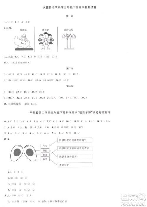 江西教育出版社2023阳光同学课时优化作业三年级科学下册教科版参考答案 江西教育出版社2023阳光同学课时优化作业三年级科学下册教科版参考答案