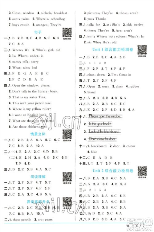 江西教育出版社2023阳光同学课时优化作业三年级英语下册译林版参考答案