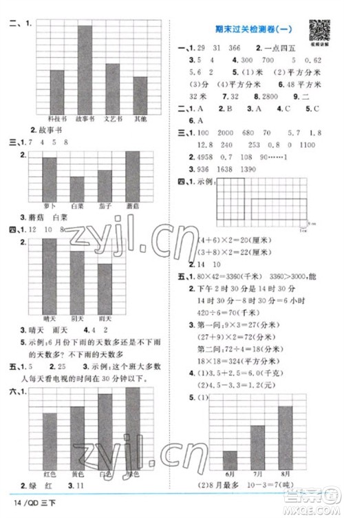 江西教育出版社2023阳光同学课时优化作业三年级数学下册青岛版参考答案