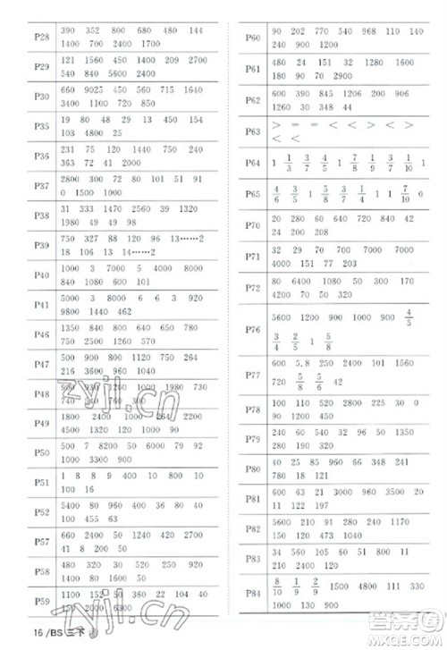 江西教育出版社2023阳光同学课时优化作业三年级数学下册北师大版福建专版参考答案