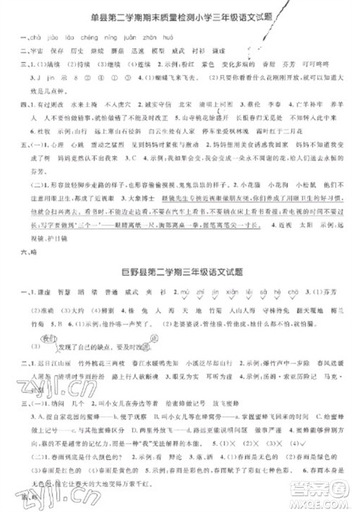 江西教育出版社2023阳光同学课时优化作业三年级语文下册人教版菏泽专版参考答案 江西教育出版社2023阳光同学课时优化作业三年级语文下册人教版菏泽专版参考答案