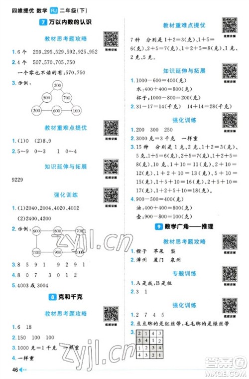 福建少年儿童出版社2023阳光同学课时优化作业二年级数学下册人教版福建专版参考答案