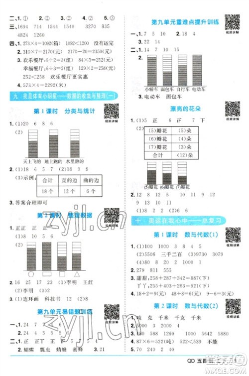 江西教育出版社2023阳光同学课时优化作业二年级数学下册青岛版五四制参考答案