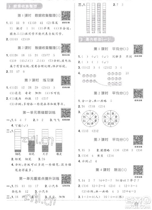 江西教育出版社2023阳光同学课时优化作业二年级数学下册人教版菏泽专版参考答案
