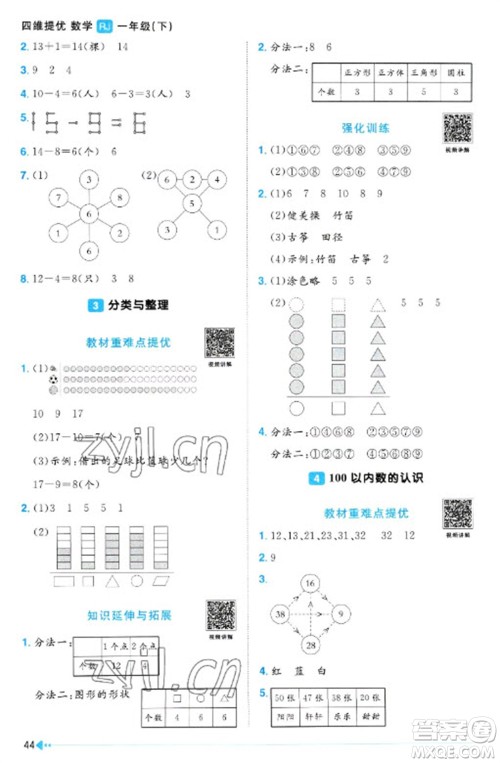 江西教育出版社2023阳光同学课时优化作业一年级数学下册人教版浙江专版参考答案