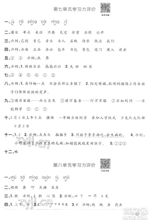 江西教育出版社2023阳光同学课时优化作业一年级语文下册人教版菏泽专版参考答案