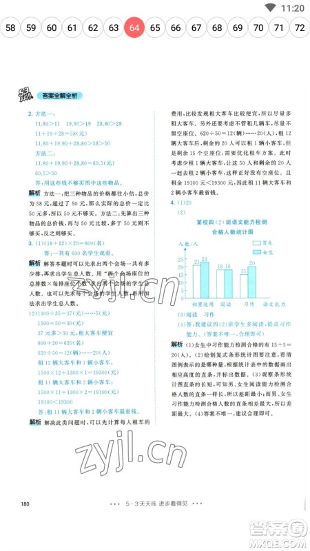 教育科学出版社2023春季53天天练四年级数学下册人教版参考答案