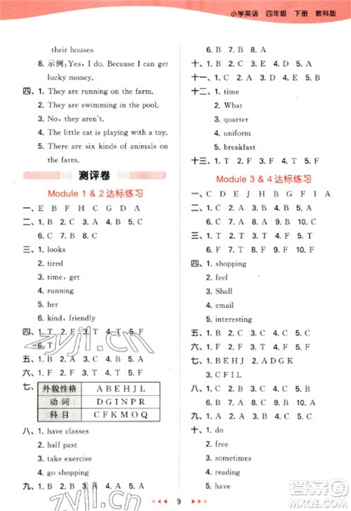 教育科学出版社2023春季53天天练四年级英语下册教科版广州专版参考答案