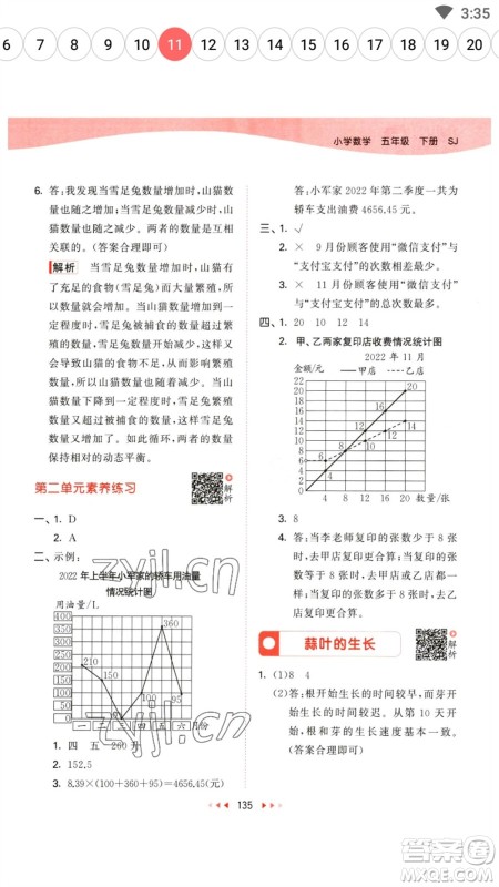 教育科学出版社2023春季53天天练五年级数学下册苏教版参考答案