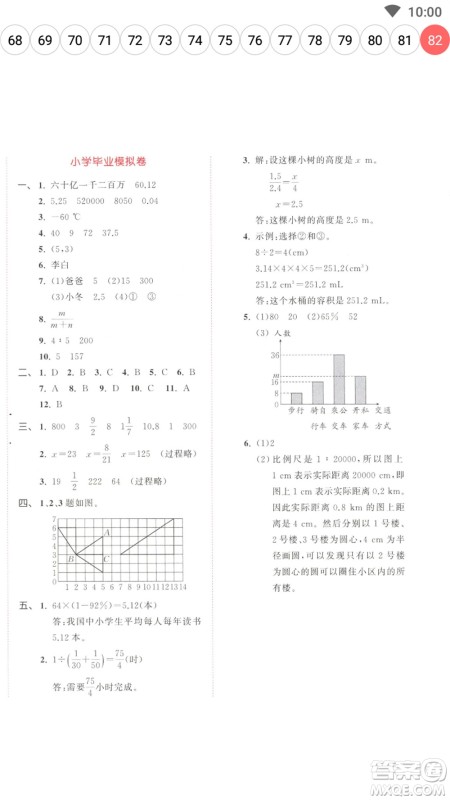 教育科学出版社2023春季53天天练六年级数学下册人教版参考答案