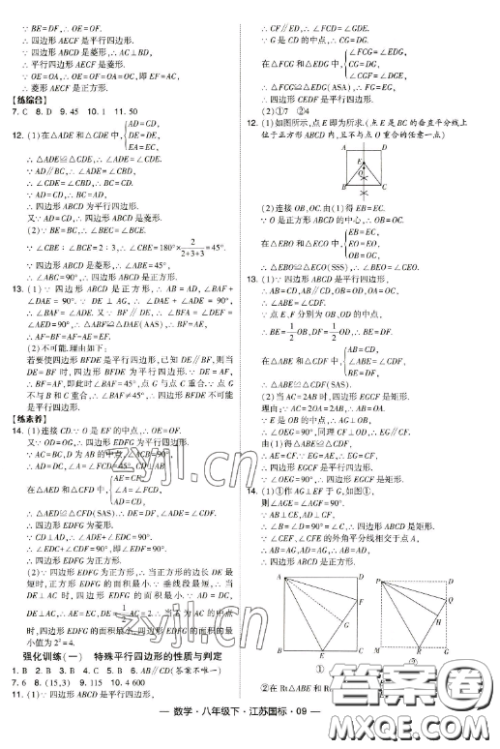 宁夏人民教育出版社2023经纶学典课时作业八年级下册数学江苏国标版答案