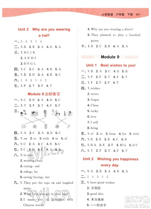 地质出版社2023春季53天天练六年级英语下册外研版参考答案
