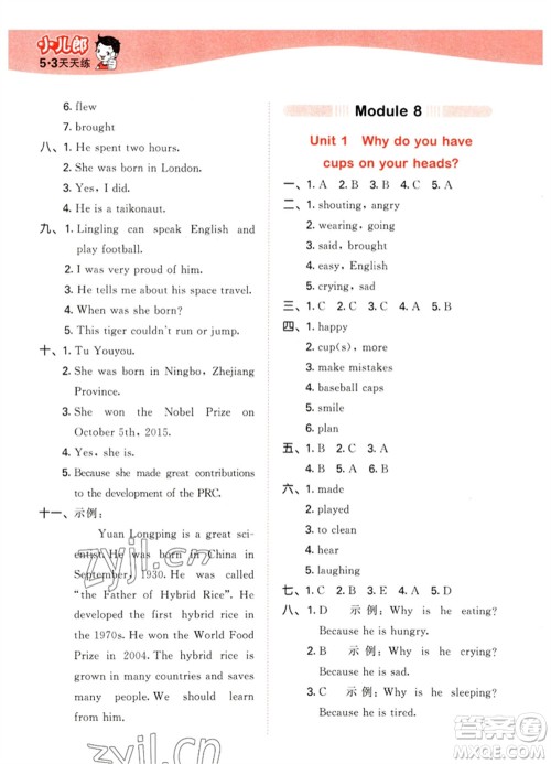 地质出版社2023春季53天天练六年级英语下册外研版参考答案