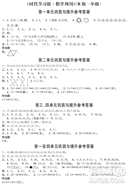 时代学习报数学周刊2022-2023学年度一年级下学期人教版配套试卷答案