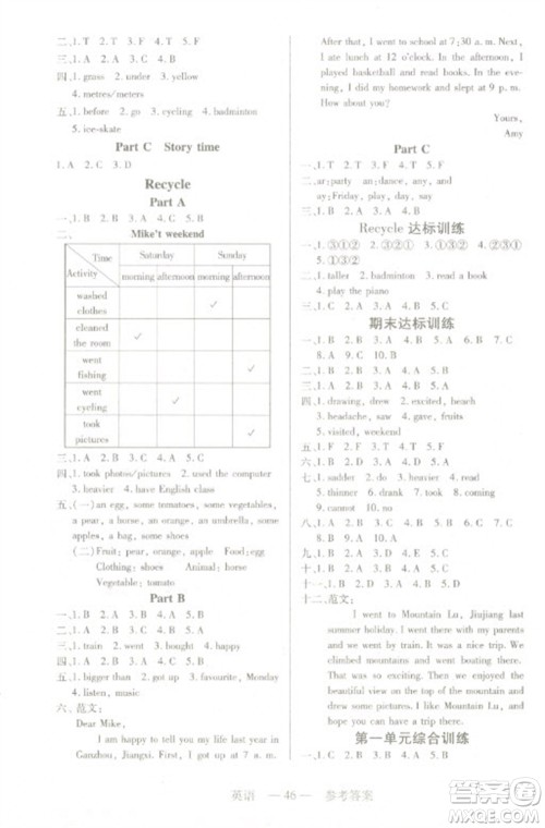 二十一世纪出版社2023新课程新练习六年级英语下册人教PEP版参考答案