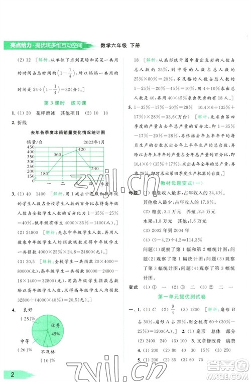 北京教育出版社2023亮点给力提优班多维互动空间六年级数学下册苏教版参考答案