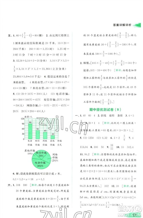 北京教育出版社2023亮点给力提优班多维互动空间六年级数学下册苏教版参考答案